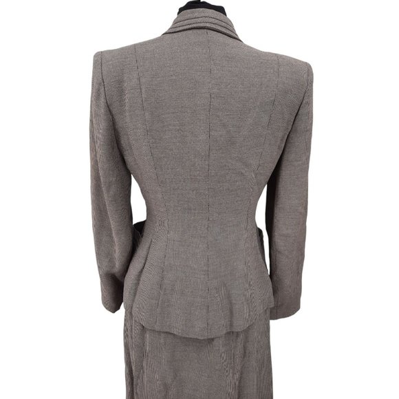 VTG 40s Brown Houndstooth Gabardine Blazer Pencil Skirt Suit Set Size S Neutral - Picture 8 of 11